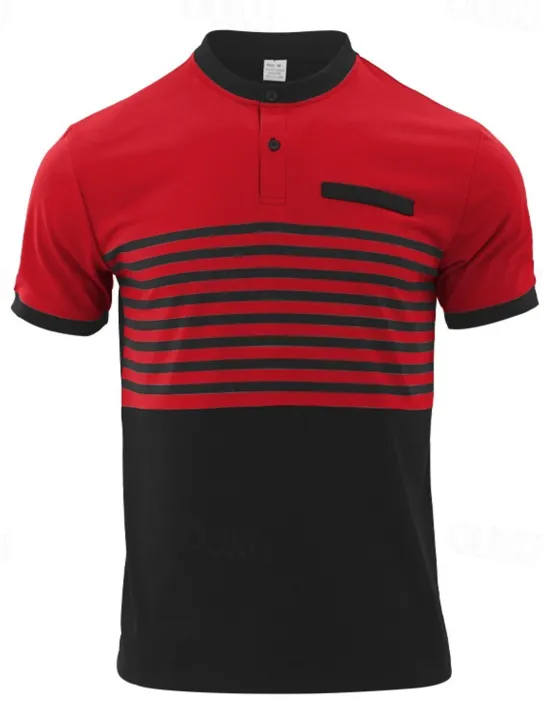 Discount OUKU Men's Golf Shirt Golf Polos Shirts Work Casual Stand Collar Short Sleeve Basic Modern Stripes Buttons Summer Spring Regular Fit White Red Orange Green Gray Golf Shirt