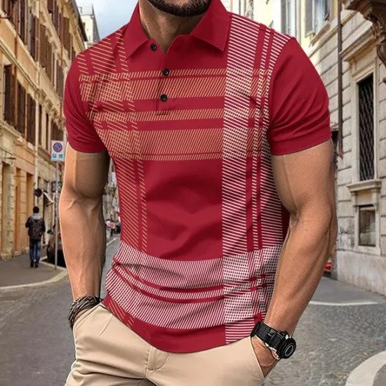 Online OUKU Men's Golf Shirt Golf Polo Work Casual Lapel Short Sleeve Basic Modern Plaid Button Spring & Summer Regular Fit Black White Red Navy Blue Golf Shirt