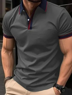 Discount OUKU Men's Golf Shirt Golf Polos Shirts Work Casual Lapel Short Sleeve Basic Modern Color Block Patchwork Buttons Summer Spring Regular Fit Apricot Black White Red Blue Orange Golf Shirt