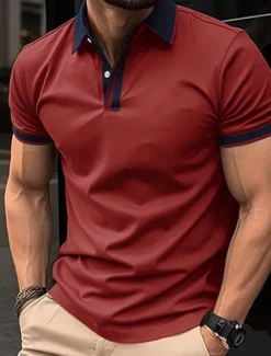 Discount OUKU Men's Golf Shirt Golf Polos Shirts Work Casual Lapel Short Sleeve Basic Modern Color Block Patchwork Buttons Summer Spring Regular Fit Apricot Black White Red Blue Orange Golf Shirt