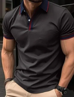 Discount OUKU Men's Golf Shirt Golf Polos Shirts Work Casual Lapel Short Sleeve Basic Modern Color Block Patchwork Buttons Summer Spring Regular Fit Apricot Black White Red Blue Orange Golf Shirt