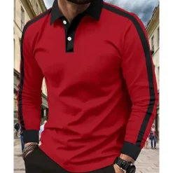 Discount OUKU Men's Golf Shirt Golf Polos Shirts Work Casual Lapel Long Sleeve Basic Modern Color Block Patchwork Buttons Spring & Fall Regular Fit Wine Black Yellow Navy Blue Golf Shirt