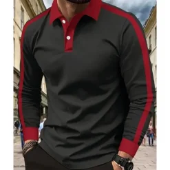 Discount OUKU Men's Golf Shirt Golf Polos Shirts Work Casual Lapel Long Sleeve Basic Modern Color Block Patchwork Buttons Spring & Fall Regular Fit Wine Black Yellow Navy Blue Golf Shirt