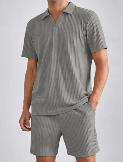 New OUKU Men's Golf Shirt Golf Polos Shirts Work Casual Lapel Short Sleeve Basic Modern Plain 2 Piece Summer Spring Regular Fit Black White Navy Blue Khaki Gray Golf Shirt