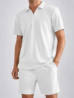 New OUKU Men's Golf Shirt Golf Polos Shirts Work Casual Lapel Short Sleeve Basic Modern Plain 2 Piece Summer Spring Regular Fit Black White Navy Blue Khaki Gray Golf Shirt