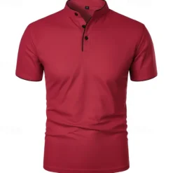 Hot OUKU Men's Golf Shirt Golf Polos Shirts Work Casual Stand Collar Short Sleeve Basic Modern Color Block Patchwork Buttons Spring & Summer Regular Fit Wine Black White Pink Navy Blue Green Golf Shirt