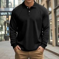 Outlet OUKU Men's Golf Shirt Golf Polo Work Casual Lapel Long Sleeve Basic Modern Plain Patchwork Button Spring & Fall Regular Fit Black White Army Green Khaki Light Grey Golf Shirt