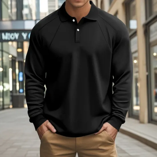 Outlet OUKU Men's Golf Shirt Golf Polo Work Casual Lapel Long Sleeve Basic Modern Plain Patchwork Button Spring & Fall Regular Fit Black White Army Green Khaki Light Grey Golf Shirt