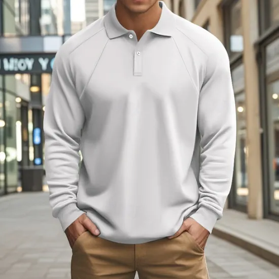 Outlet OUKU Men's Golf Shirt Golf Polo Work Casual Lapel Long Sleeve Basic Modern Plain Patchwork Button Spring & Fall Regular Fit Black White Army Green Khaki Light Grey Golf Shirt