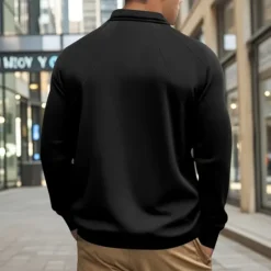 Outlet OUKU Men's Golf Shirt Golf Polo Work Casual Lapel Long Sleeve Basic Modern Plain Patchwork Button Spring & Fall Regular Fit Black White Army Green Khaki Light Grey Golf Shirt