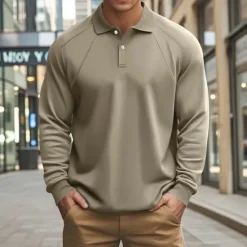 Outlet OUKU Men's Golf Shirt Golf Polo Work Casual Lapel Long Sleeve Basic Modern Plain Patchwork Button Spring & Fall Regular Fit Black White Army Green Khaki Light Grey Golf Shirt