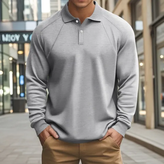 Outlet OUKU Men's Golf Shirt Golf Polo Work Casual Lapel Long Sleeve Basic Modern Plain Patchwork Button Spring & Fall Regular Fit Black White Army Green Khaki Light Grey Golf Shirt