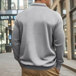 Outlet OUKU Men's Golf Shirt Golf Polo Work Casual Lapel Long Sleeve Basic Modern Plain Patchwork Button Spring & Fall Regular Fit Black White Army Green Khaki Light Grey Golf Shirt