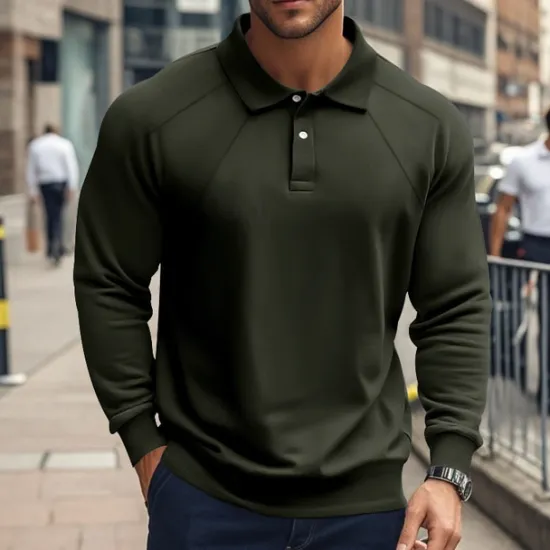Outlet OUKU Men's Golf Shirt Golf Polo Work Casual Lapel Long Sleeve Basic Modern Plain Patchwork Button Spring & Fall Regular Fit Black White Army Green Khaki Light Grey Golf Shirt