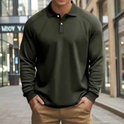 Outlet OUKU Men's Golf Shirt Golf Polo Work Casual Lapel Long Sleeve Basic Modern Plain Patchwork Button Spring & Fall Regular Fit Black White Army Green Khaki Light Grey Golf Shirt