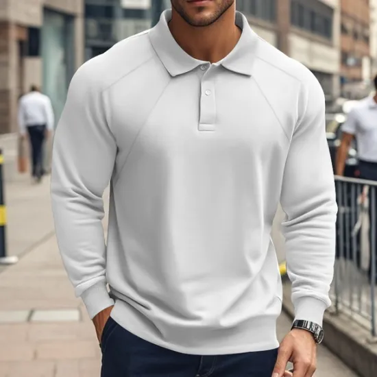 Outlet OUKU Men's Golf Shirt Golf Polo Work Casual Lapel Long Sleeve Basic Modern Plain Patchwork Button Spring & Fall Regular Fit Black White Army Green Khaki Light Grey Golf Shirt
