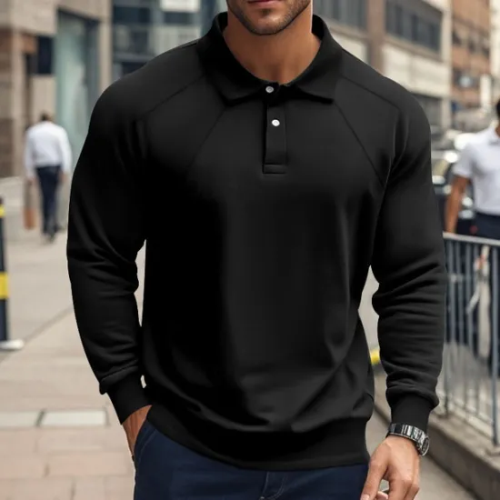 Outlet OUKU Men's Golf Shirt Golf Polo Work Casual Lapel Long Sleeve Basic Modern Plain Patchwork Button Spring & Fall Regular Fit Black White Army Green Khaki Light Grey Golf Shirt