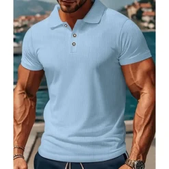 New OUKU Men's Golf Shirt Golf Polos Shirts Work Casual Lapel Short Sleeve Basic Modern Plain Buttons Jacquard Summer Regular Fit Black White Sky Blue Khaki Gray Golf Shirt