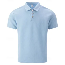 New OUKU Men's Golf Shirt Golf Polos Shirts Work Casual Lapel Short Sleeve Basic Modern Plain Buttons Jacquard Summer Regular Fit Black White Sky Blue Khaki Gray Golf Shirt