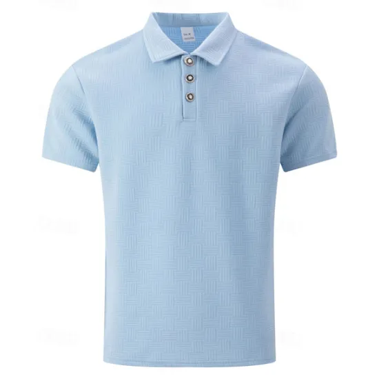 New OUKU Men's Golf Shirt Golf Polos Shirts Work Casual Lapel Short Sleeve Basic Modern Plain Buttons Jacquard Summer Regular Fit Black White Sky Blue Khaki Gray Golf Shirt