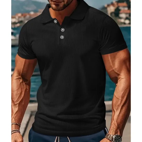 New OUKU Men's Golf Shirt Golf Polos Shirts Work Casual Lapel Short Sleeve Basic Modern Plain Buttons Jacquard Summer Regular Fit Black White Sky Blue Khaki Gray Golf Shirt