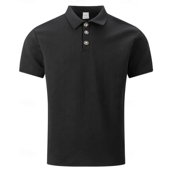 New OUKU Men's Golf Shirt Golf Polos Shirts Work Casual Lapel Short Sleeve Basic Modern Plain Buttons Jacquard Summer Regular Fit Black White Sky Blue Khaki Gray Golf Shirt