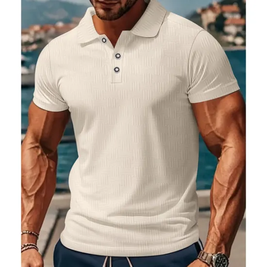New OUKU Men's Golf Shirt Golf Polos Shirts Work Casual Lapel Short Sleeve Basic Modern Plain Buttons Jacquard Summer Regular Fit Black White Sky Blue Khaki Gray Golf Shirt