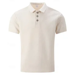 New OUKU Men's Golf Shirt Golf Polos Shirts Work Casual Lapel Short Sleeve Basic Modern Plain Buttons Jacquard Summer Regular Fit Black White Sky Blue Khaki Gray Golf Shirt