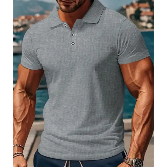 New OUKU Men's Golf Shirt Golf Polos Shirts Work Casual Lapel Short Sleeve Basic Modern Plain Buttons Jacquard Summer Regular Fit Black White Sky Blue Khaki Gray Golf Shirt
