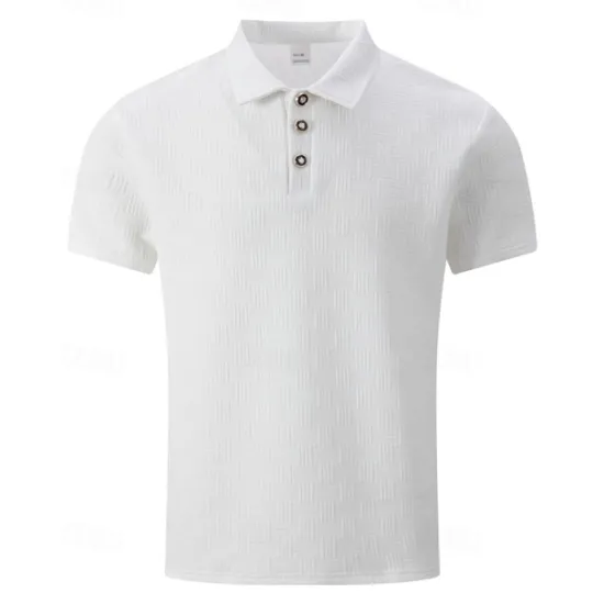 New OUKU Men's Golf Shirt Golf Polos Shirts Work Casual Lapel Short Sleeve Basic Modern Plain Buttons Jacquard Summer Regular Fit Black White Sky Blue Khaki Gray Golf Shirt