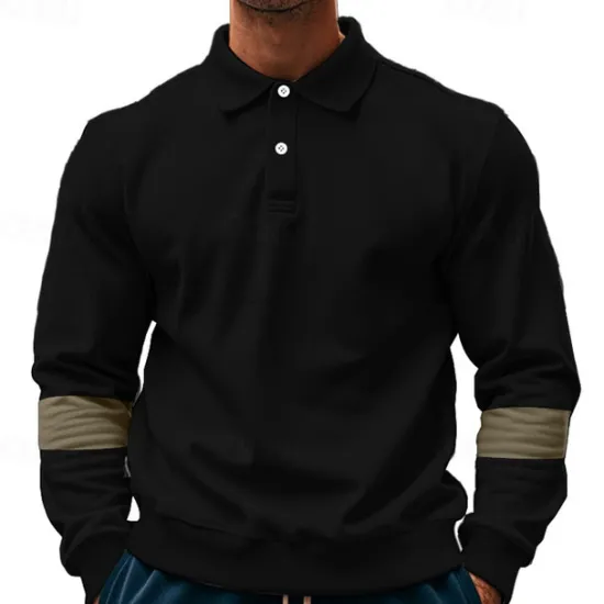 Best OUKU Men's Golf Shirt Golf Polos Shirts Work Casual Lapel Long Sleeve Basic Modern Color Block Patchwork Buttons Spring & Fall Regular Fit Black White Army Green Khaki Gray Golf Shirt