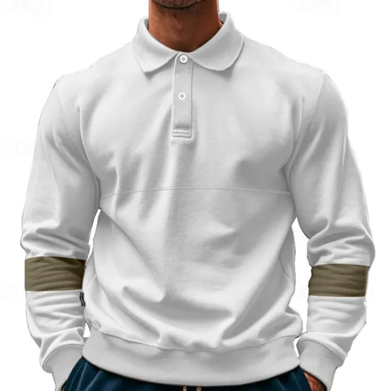 Best OUKU Men's Golf Shirt Golf Polos Shirts Work Casual Lapel Long Sleeve Basic Modern Color Block Patchwork Buttons Spring & Fall Regular Fit Black White Army Green Khaki Gray Golf Shirt