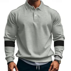 Best OUKU Men's Golf Shirt Golf Polos Shirts Work Casual Lapel Long Sleeve Basic Modern Color Block Patchwork Buttons Spring & Fall Regular Fit Black White Army Green Khaki Gray Golf Shirt