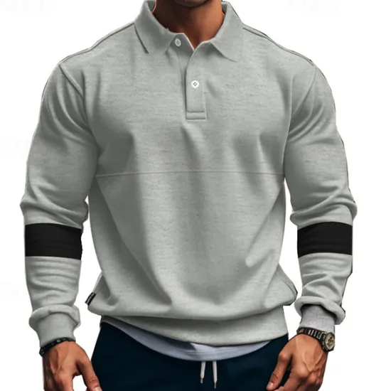 Best OUKU Men's Golf Shirt Golf Polos Shirts Work Casual Lapel Long Sleeve Basic Modern Color Block Patchwork Buttons Spring & Fall Regular Fit Black White Army Green Khaki Gray Golf Shirt