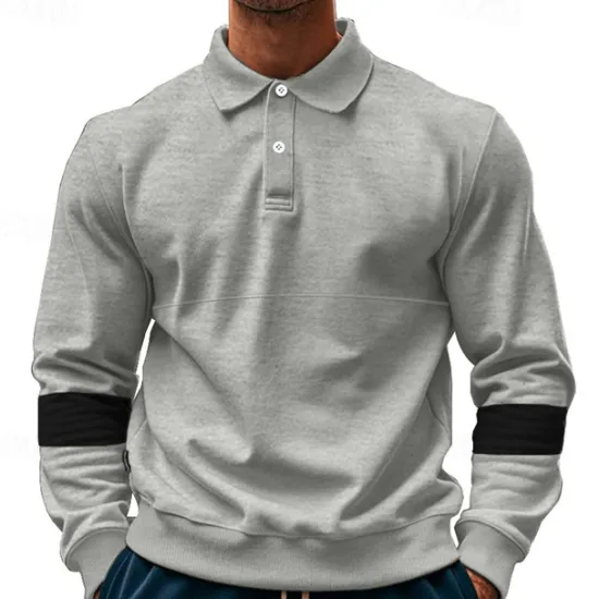 Best OUKU Men's Golf Shirt Golf Polos Shirts Work Casual Lapel Long Sleeve Basic Modern Color Block Patchwork Buttons Spring & Fall Regular Fit Black White Army Green Khaki Gray Golf Shirt