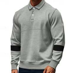 Best OUKU Men's Golf Shirt Golf Polos Shirts Work Casual Lapel Long Sleeve Basic Modern Color Block Patchwork Buttons Spring & Fall Regular Fit Black White Army Green Khaki Gray Golf Shirt