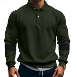Best OUKU Men's Golf Shirt Golf Polos Shirts Work Casual Lapel Long Sleeve Basic Modern Color Block Patchwork Buttons Spring & Fall Regular Fit Black White Army Green Khaki Gray Golf Shirt