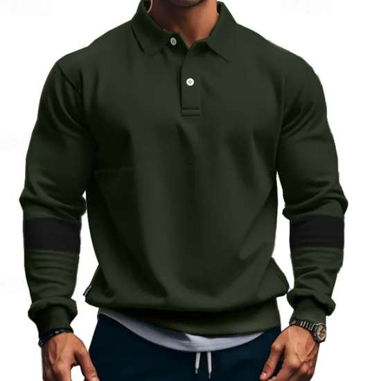 Best OUKU Men's Golf Shirt Golf Polos Shirts Work Casual Lapel Long Sleeve Basic Modern Color Block Patchwork Buttons Spring & Fall Regular Fit Black White Army Green Khaki Gray Golf Shirt