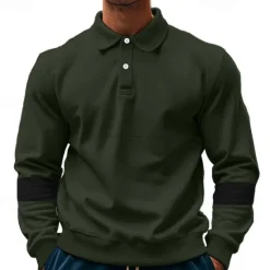 Best OUKU Men's Golf Shirt Golf Polos Shirts Work Casual Lapel Long Sleeve Basic Modern Color Block Patchwork Buttons Spring & Fall Regular Fit Black White Army Green Khaki Gray Golf Shirt