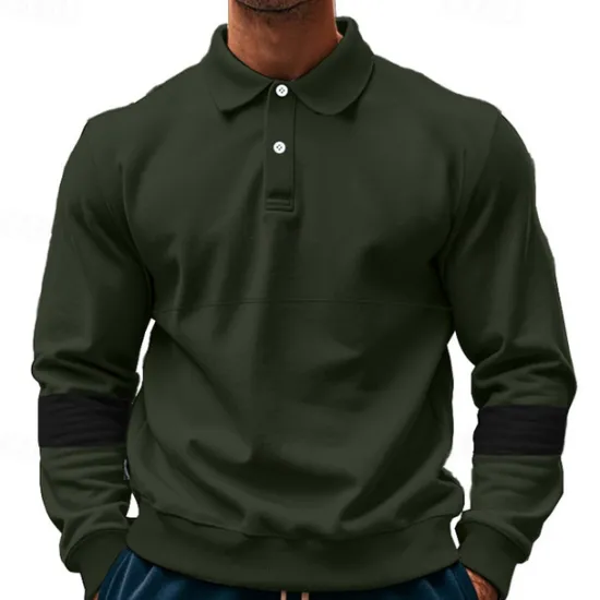 Best OUKU Men's Golf Shirt Golf Polos Shirts Work Casual Lapel Long Sleeve Basic Modern Color Block Patchwork Buttons Spring & Fall Regular Fit Black White Army Green Khaki Gray Golf Shirt