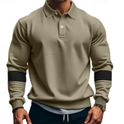 Best OUKU Men's Golf Shirt Golf Polos Shirts Work Casual Lapel Long Sleeve Basic Modern Color Block Patchwork Buttons Spring & Fall Regular Fit Black White Army Green Khaki Gray Golf Shirt