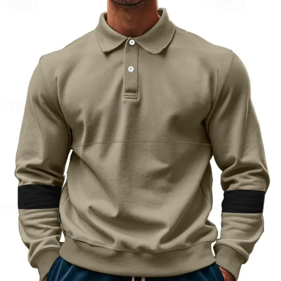 Best OUKU Men's Golf Shirt Golf Polos Shirts Work Casual Lapel Long Sleeve Basic Modern Color Block Patchwork Buttons Spring & Fall Regular Fit Black White Army Green Khaki Gray Golf Shirt