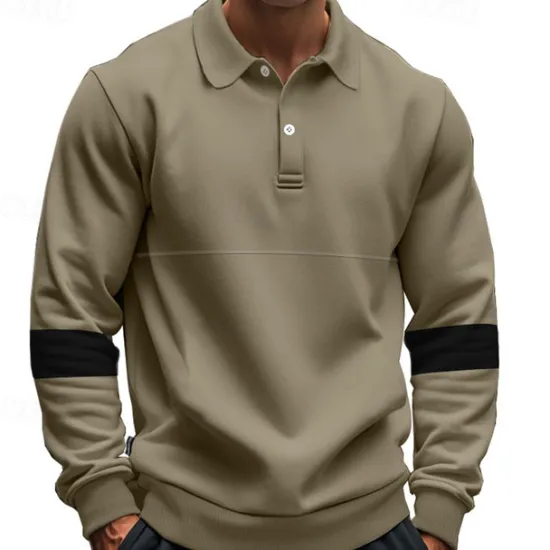 Best OUKU Men's Golf Shirt Golf Polos Shirts Work Casual Lapel Long Sleeve Basic Modern Color Block Patchwork Buttons Spring & Fall Regular Fit Black White Army Green Khaki Gray Golf Shirt