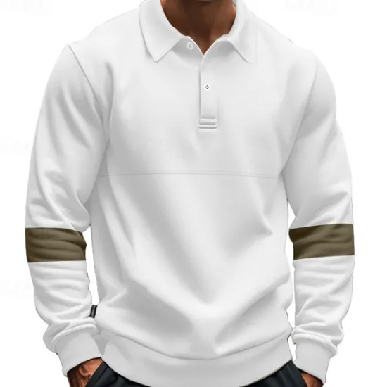 Best OUKU Men's Golf Shirt Golf Polos Shirts Work Casual Lapel Long Sleeve Basic Modern Color Block Patchwork Buttons Spring & Fall Regular Fit Black White Army Green Khaki Gray Golf Shirt