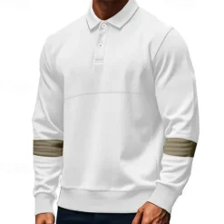 Best OUKU Men's Golf Shirt Golf Polos Shirts Work Casual Lapel Long Sleeve Basic Modern Color Block Patchwork Buttons Spring & Fall Regular Fit Black White Army Green Khaki Gray Golf Shirt