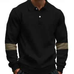 Best OUKU Men's Golf Shirt Golf Polos Shirts Work Casual Lapel Long Sleeve Basic Modern Color Block Patchwork Buttons Spring & Fall Regular Fit Black White Army Green Khaki Gray Golf Shirt