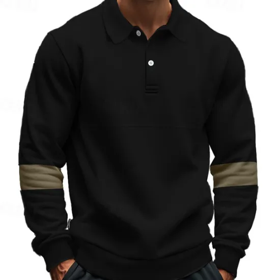Best OUKU Men's Golf Shirt Golf Polos Shirts Work Casual Lapel Long Sleeve Basic Modern Color Block Patchwork Buttons Spring & Fall Regular Fit Black White Army Green Khaki Gray Golf Shirt