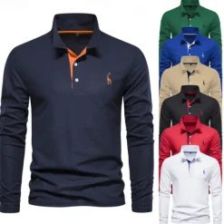 Hot OUKU Men's Golf Shirt Golf Polo Work Casual Lapel Long Sleeve Basic Modern Color Block Embroidery Patchwork Embroidered Spring & Fall Regular Fit Depression Green Black White Red Navy Blue Royal Blue