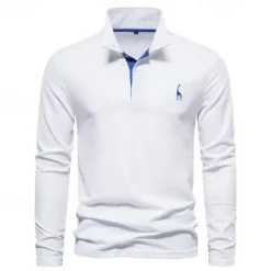 Hot OUKU Men's Golf Shirt Golf Polo Work Casual Lapel Long Sleeve Basic Modern Color Block Embroidery Patchwork Embroidered Spring & Fall Regular Fit Depression Green Black White Red Navy Blue Royal Blue