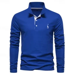 Hot OUKU Men's Golf Shirt Golf Polo Work Casual Lapel Long Sleeve Basic Modern Color Block Embroidery Patchwork Embroidered Spring & Fall Regular Fit Depression Green Black White Red Navy Blue Royal Blue